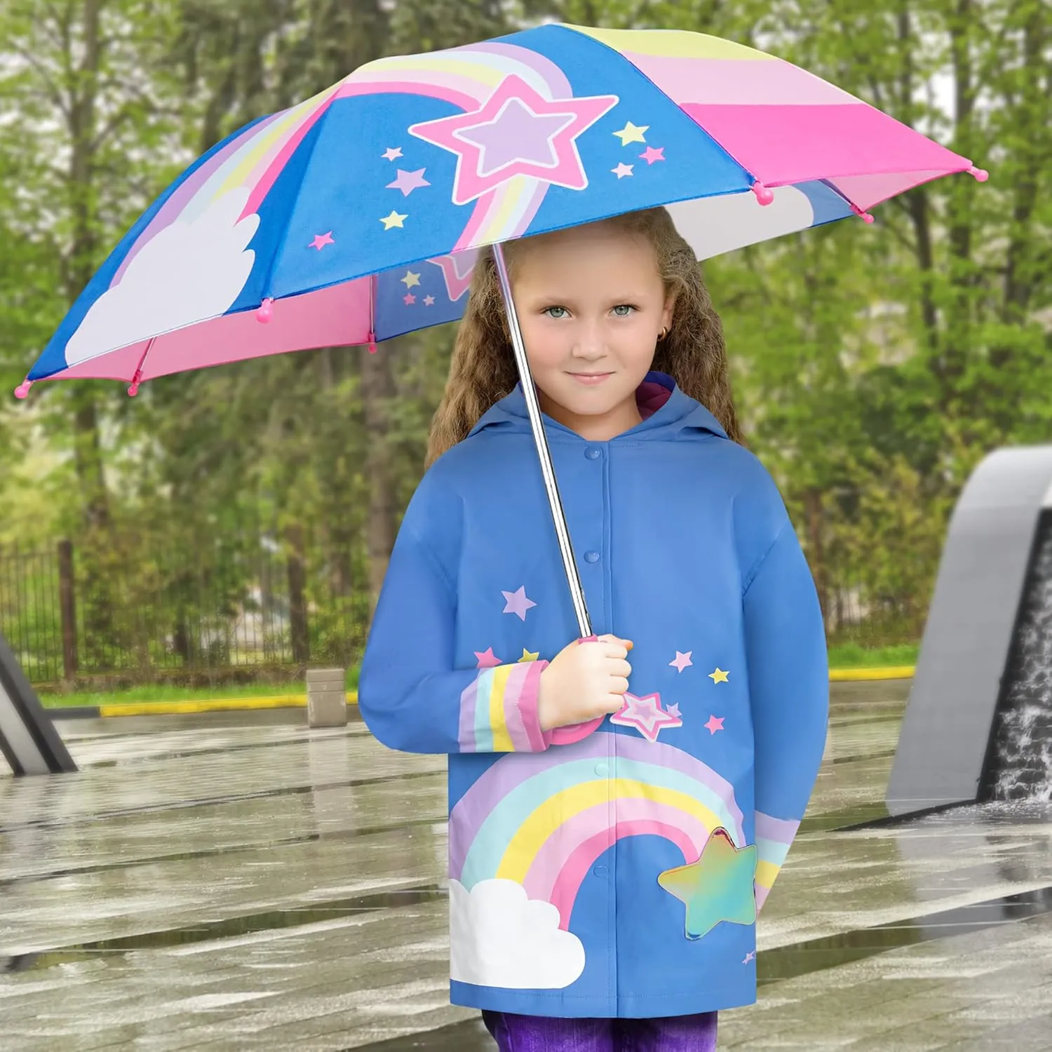 addie & tate Kids Umbrella for Girls and Boys & Rain Coats Set -Toddler Umbrellas Kids Raincoat Boys Girls Jacket