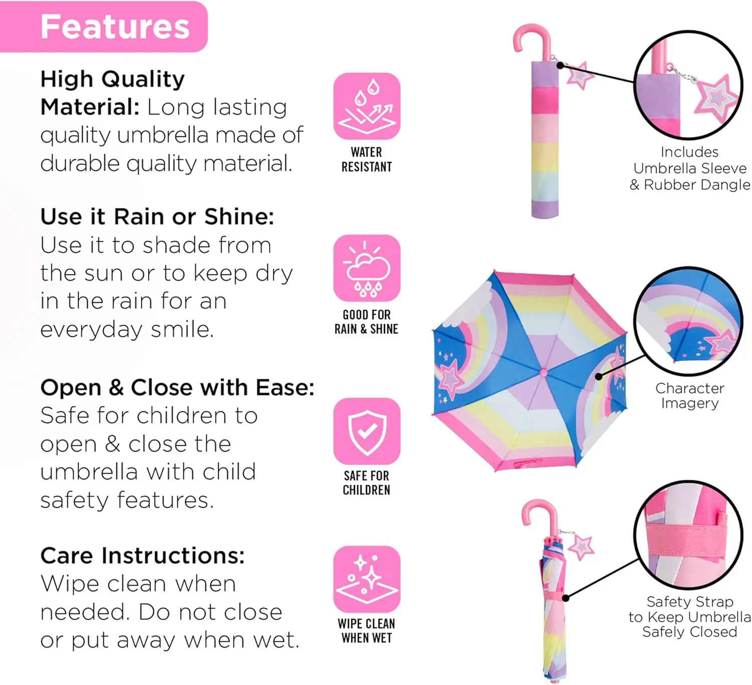 addie & tate Kids Umbrella for Girls and Boys & Rain Coats Set -Toddler Umbrellas Kids Raincoat Boys Girls Jacket