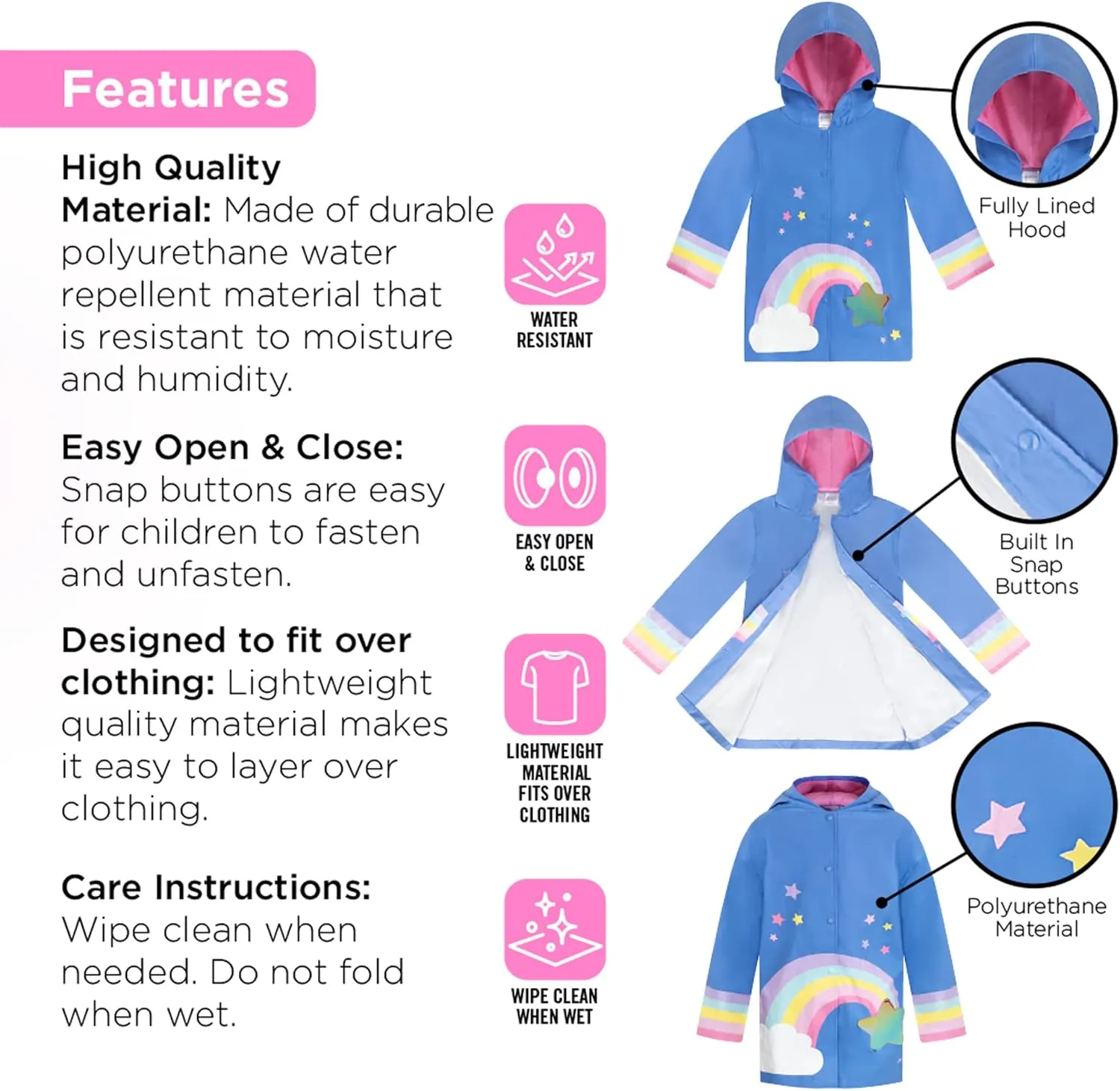 addie & tate Kids Umbrella for Girls and Boys & Rain Coats Set -Toddler Umbrellas Kids Raincoat Boys Girls Jacket