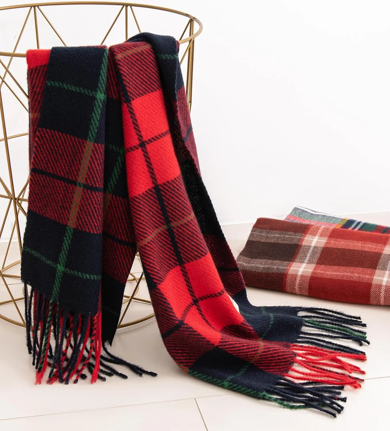 Alidamo Winter Scarf Cashmere Feel Wool Tassel Pashmina Shawl Soft Scarves Tie-dyed& Plaid Solid Colors