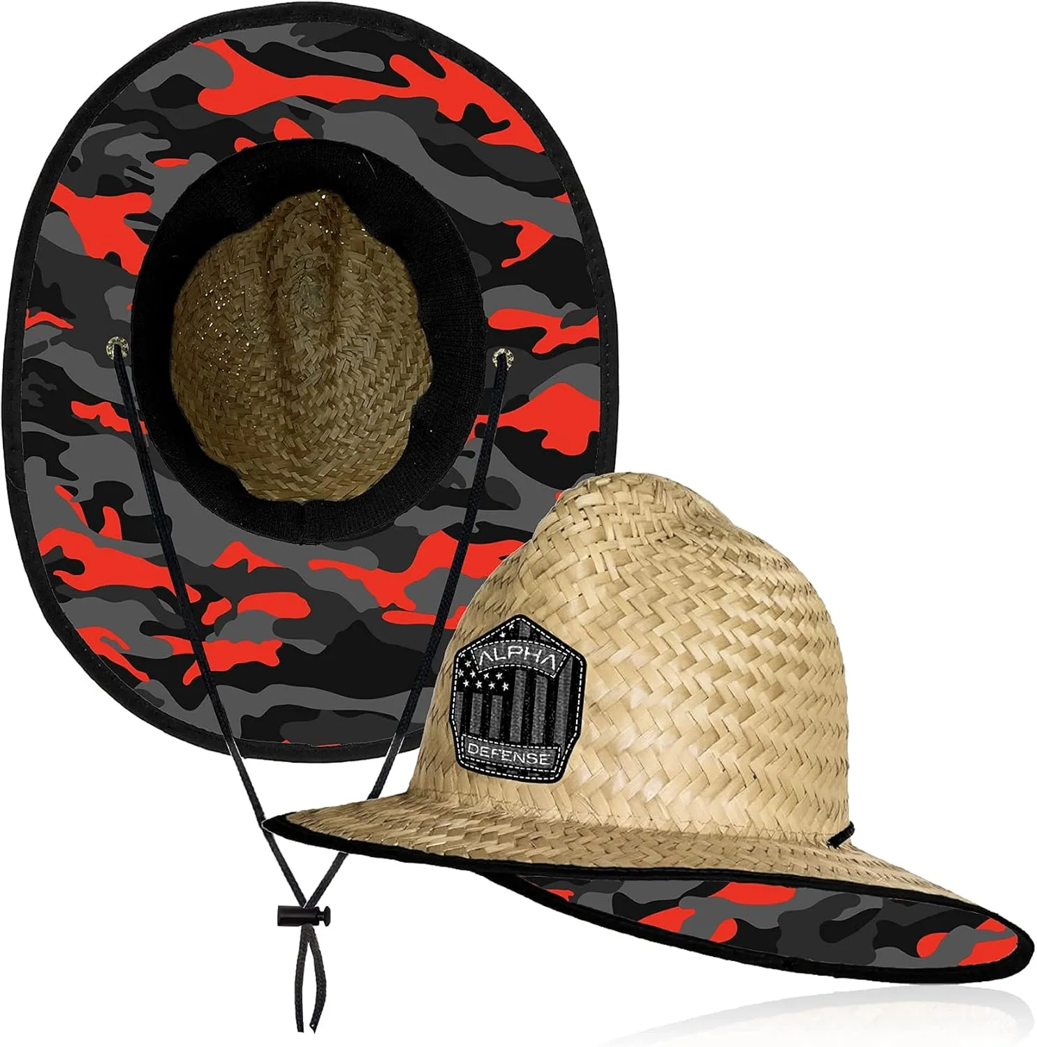 Alpha Defense Fire Co. Straw Hat - Under Brim Hat for Men and Women - Includes 1 Face Shield