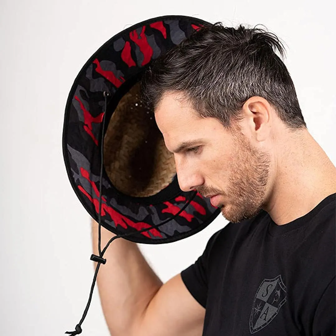 Alpha Defense Fire Co. Straw Hat - Under Brim Hat for Men and Women - Includes 1 Face Shield