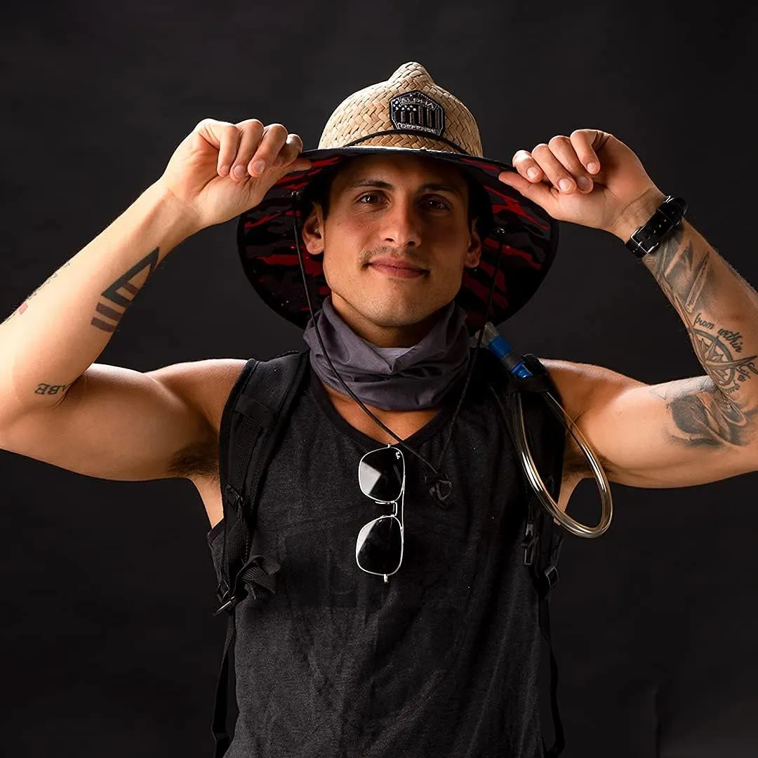 Alpha Defense Fire Co. Straw Hat - Under Brim Hat for Men and Women - Includes 1 Face Shield