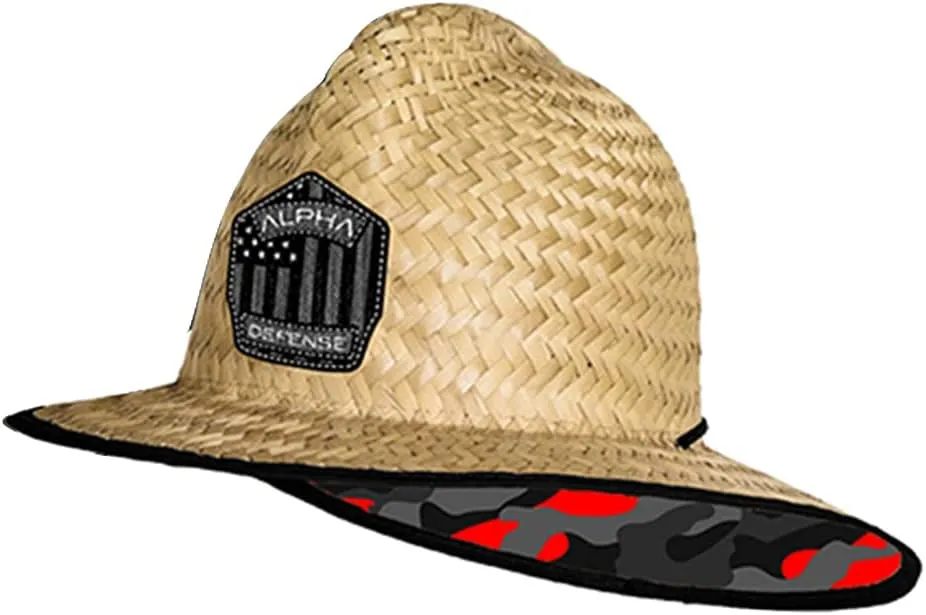 Alpha Defense Fire Co. Straw Hat - Under Brim Hat for Men and Women - Includes 1 Face Shield