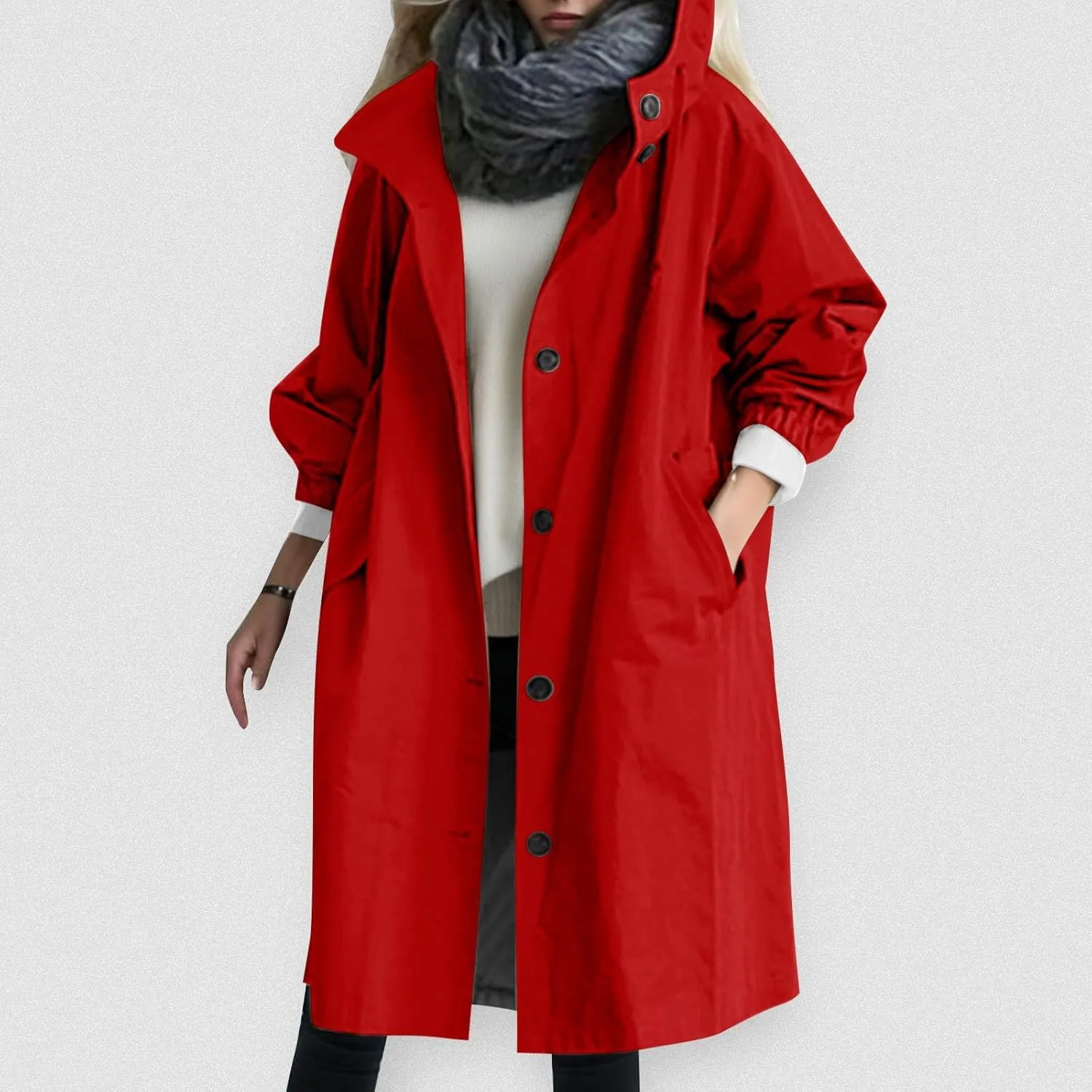 AMDBEL Trench Coat for Women 2023 Women's Casual Long Rain Jacket Fashion Winter Hooded Oversized Windbreaker Coats Outerwear
