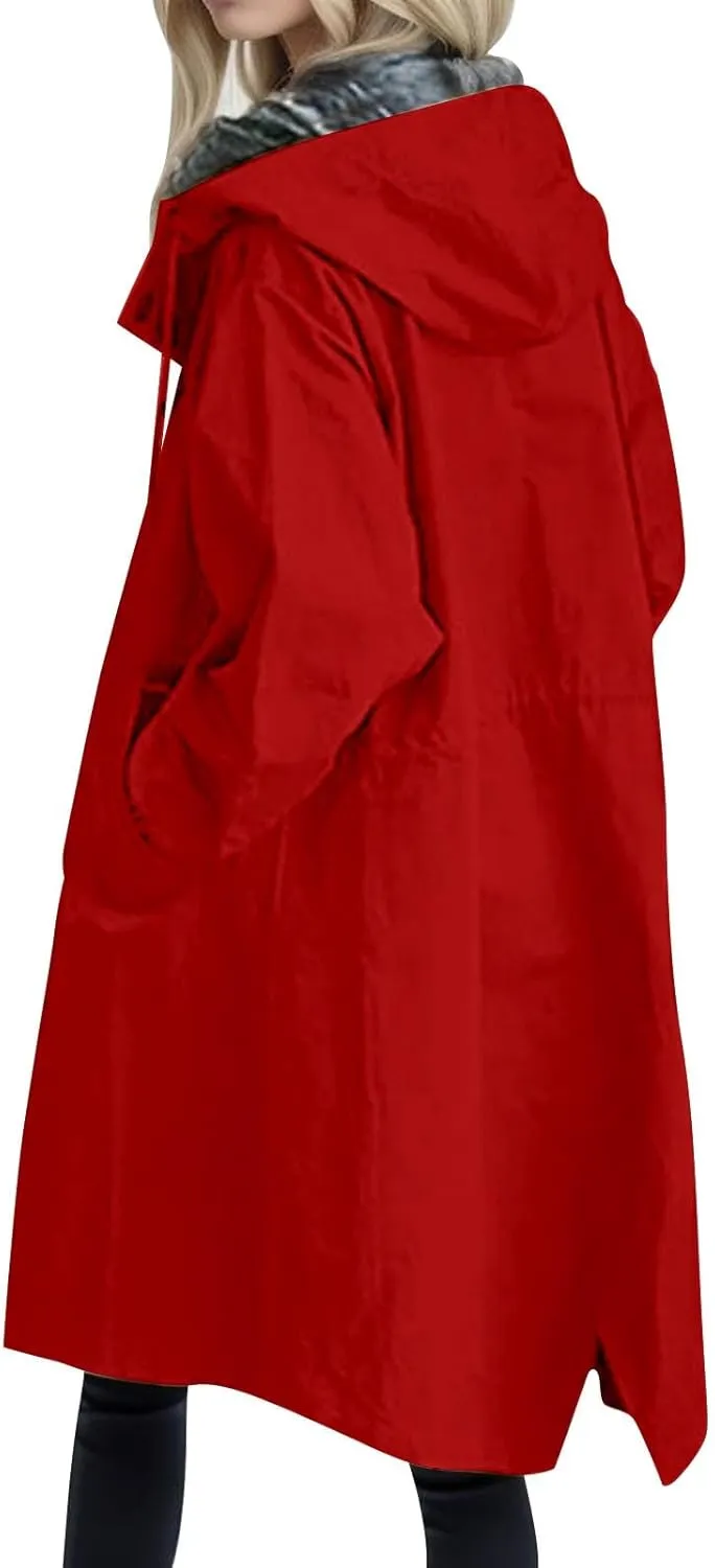 AMDBEL Trench Coat for Women 2023 Women's Casual Long Rain Jacket Fashion Winter Hooded Oversized Windbreaker Coats Outerwear