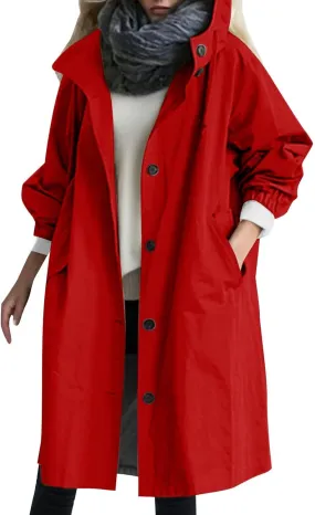 AMDBEL Trench Coat for Women 2023 Women's Casual Long Rain Jacket Fashion Winter Hooded Oversized Windbreaker Coats Outerwear