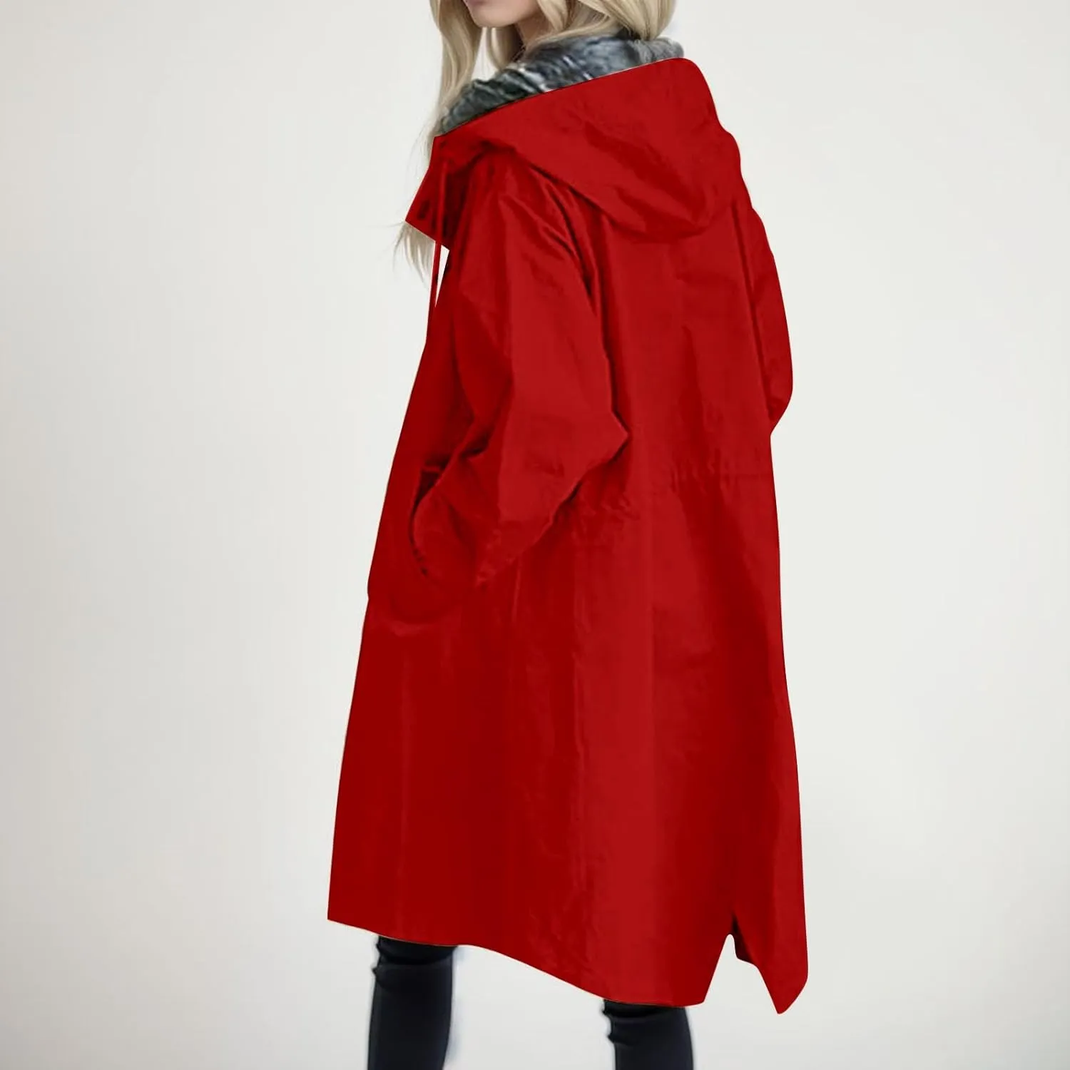 AMDBEL Trench Coat for Women 2023 Women's Casual Long Rain Jacket Fashion Winter Hooded Oversized Windbreaker Coats Outerwear