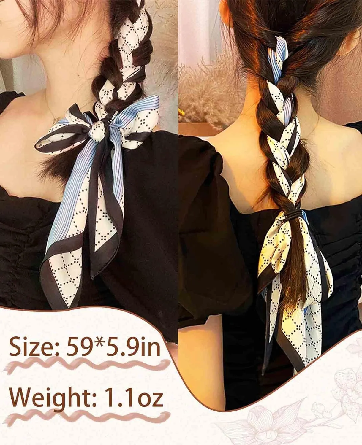 Clysoru Silk Neck Scarf Printed Scarves Head Women'S Fashion Oblique Angle Satin Scarfs For Bag Hair 59” X 5.9”