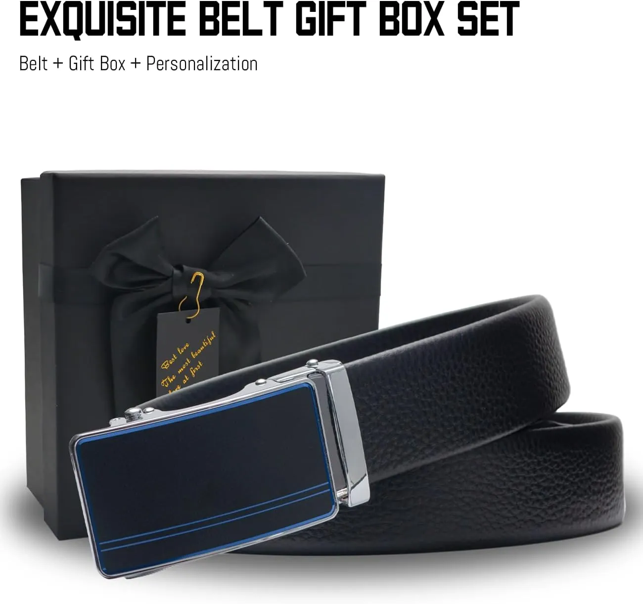 Custom Men's Belt,Personalized Engraved Name 1 3/8" Leather Ratchet Dress Belt,Customizable Fit,Elegant Gift Box