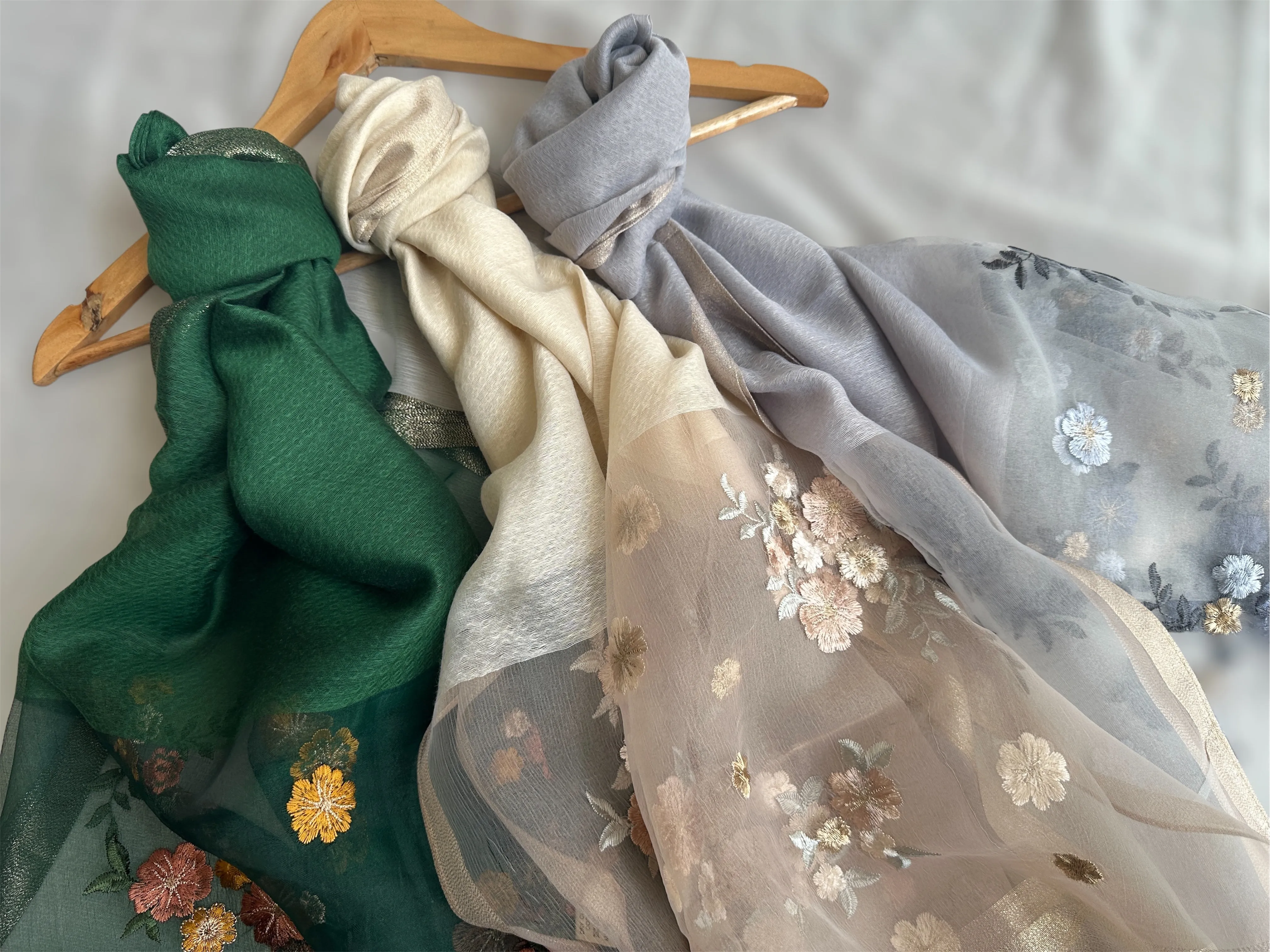 Embroidered Organza- Luxury Hijabs-Ice Blue/silver blue