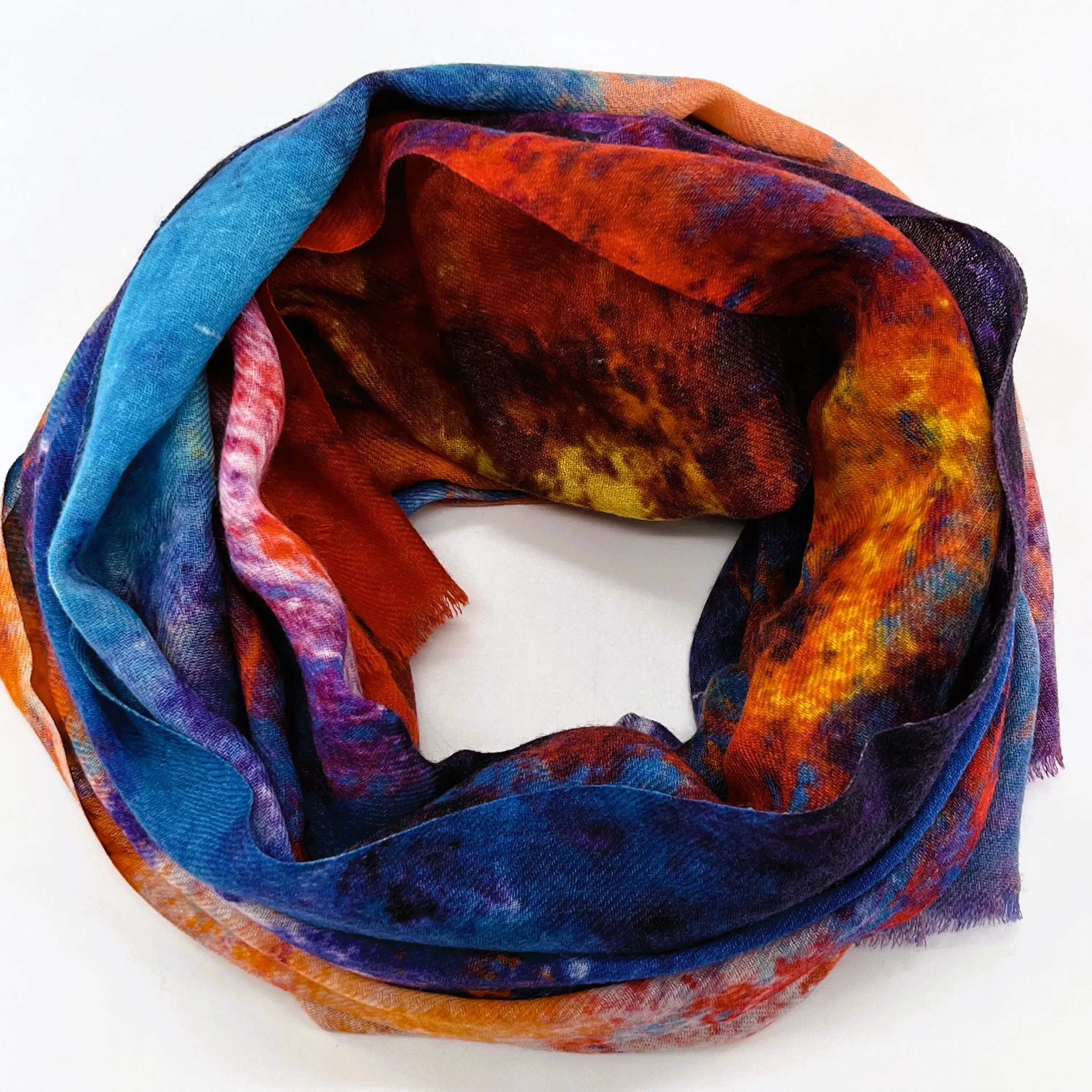 Fine Wool Silk Blend Scarves Red Blue Shock Tones