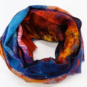 Fine Wool Silk Blend Scarves Red Blue Shock Tones