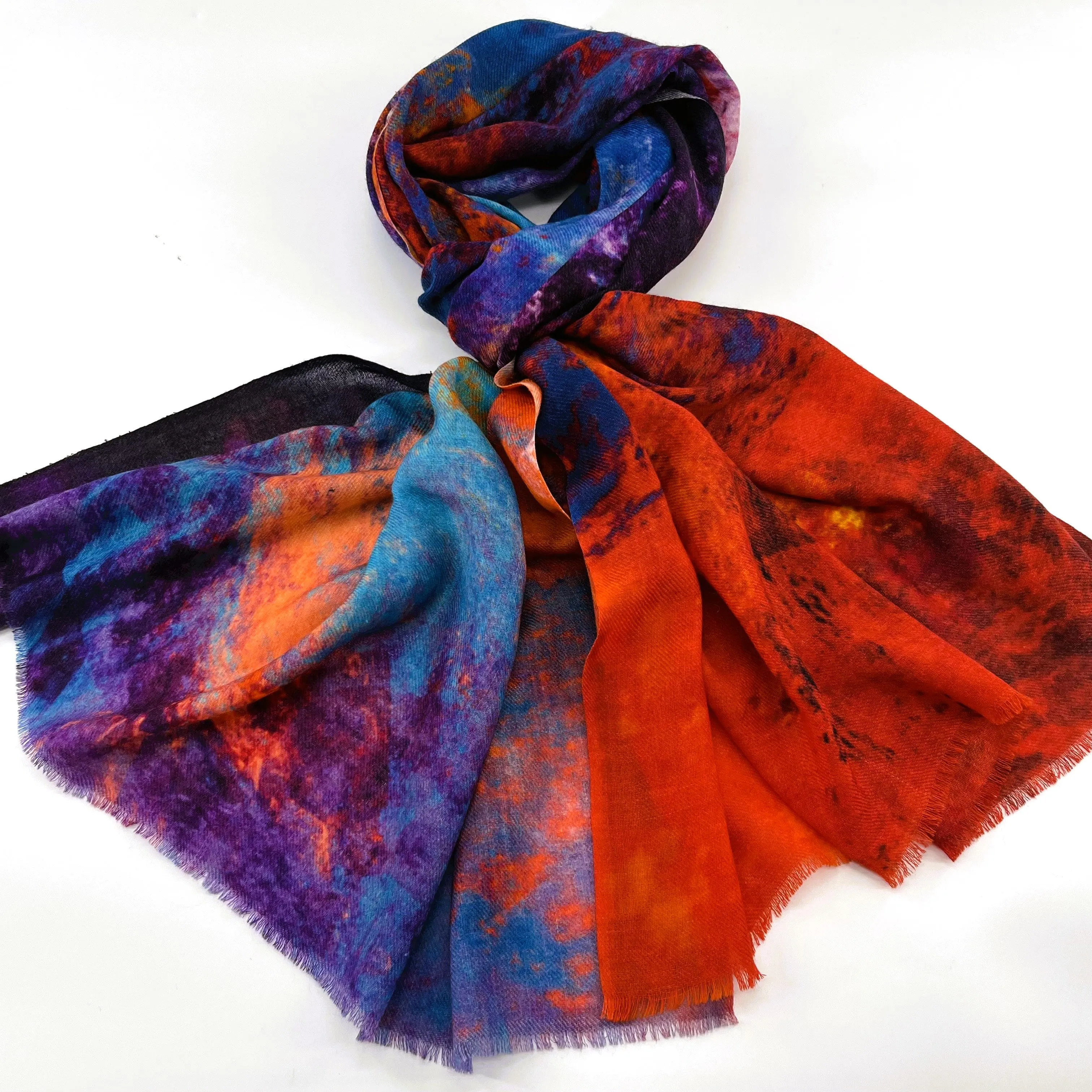 Fine Wool Silk Blend Scarves Red Blue Shock Tones