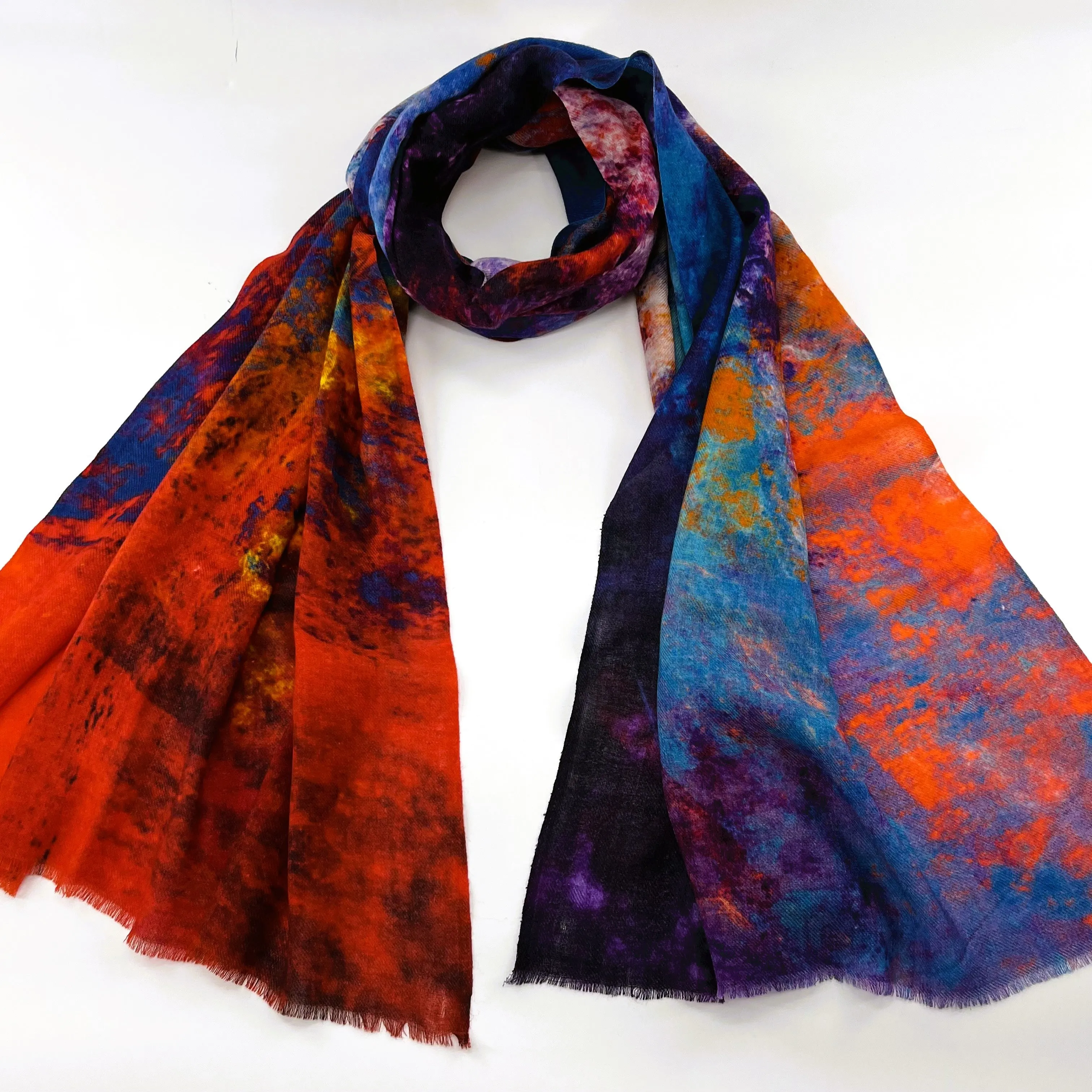Fine Wool Silk Blend Scarves Red Blue Shock Tones