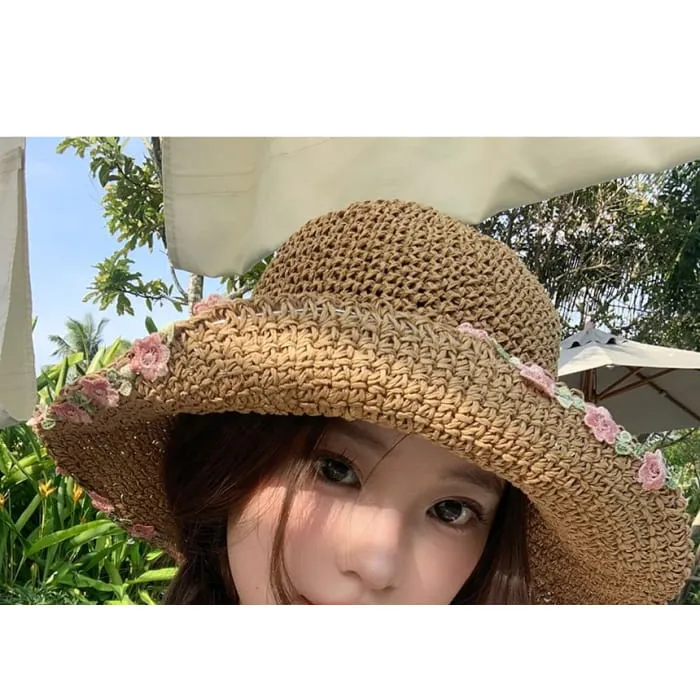 Floral Embroidered Straw Sun Hat