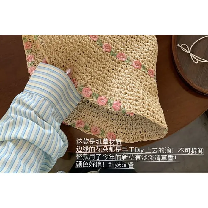 Floral Embroidered Straw Sun Hat