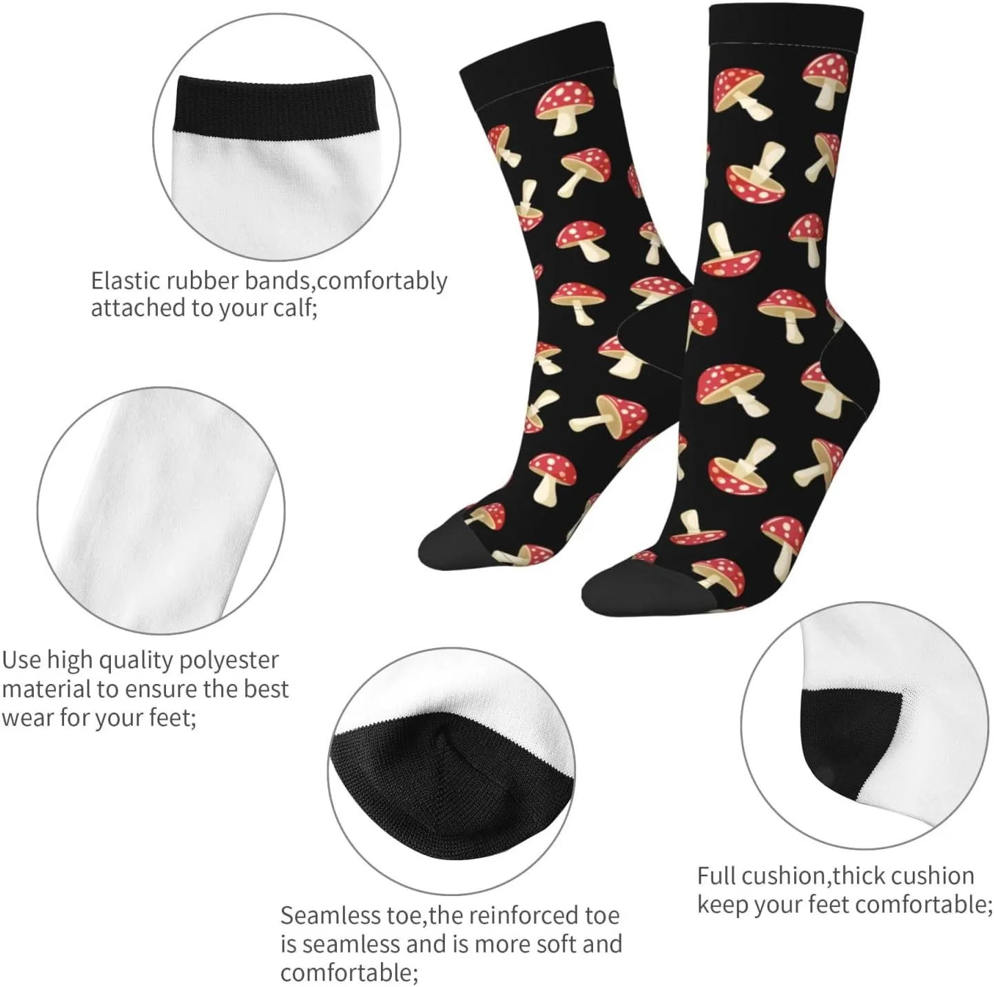Funny Crew Mushroom Socks For Mushroom Lover, Cute Mushroom Printed Casual Novelty Sock Mushroom Gifts For Men Women