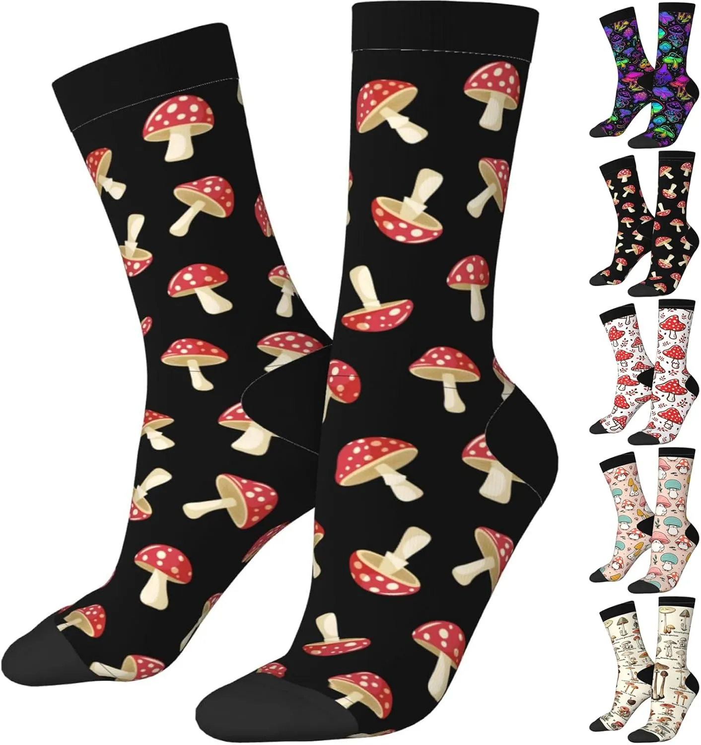 Funny Crew Mushroom Socks For Mushroom Lover, Cute Mushroom Printed Casual Novelty Sock Mushroom Gifts For Men Women