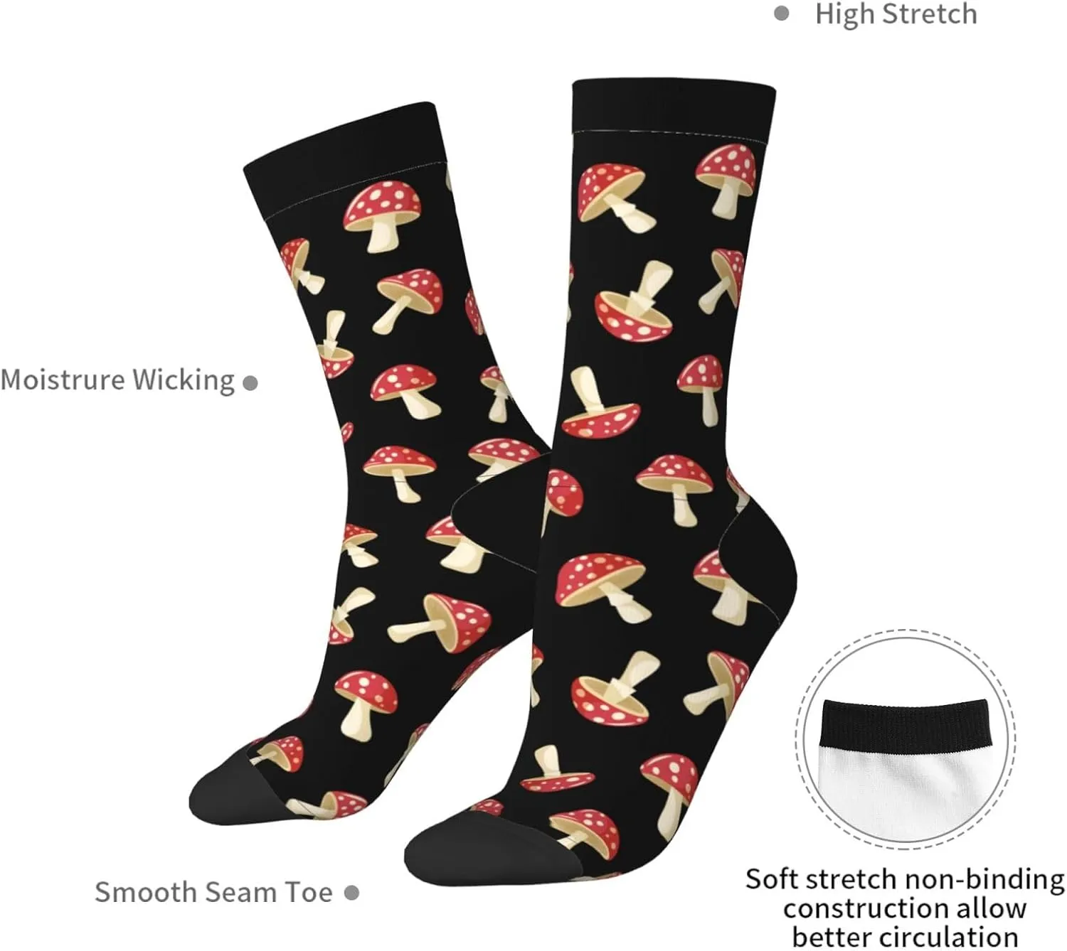 Funny Crew Mushroom Socks For Mushroom Lover, Cute Mushroom Printed Casual Novelty Sock Mushroom Gifts For Men Women