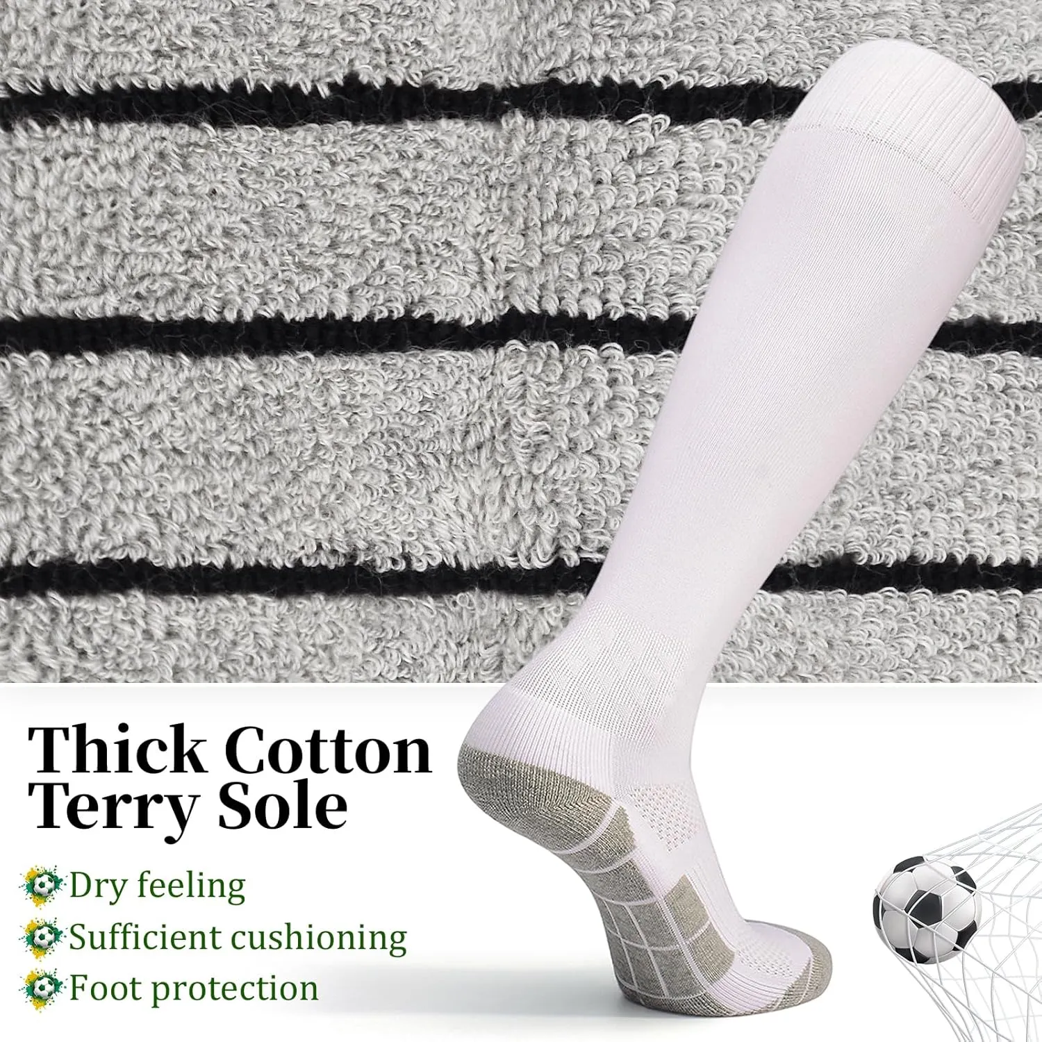 GRPSKCOS Black White Soccer Socks 2 pairs- Team Sports Athletic Football Baseball Long Socks for Youth Boys Kids Men Women
