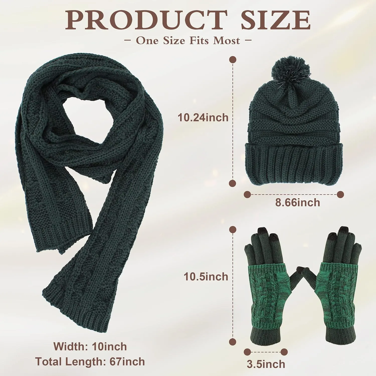 Hat Gloves Scarf Set Women Winter Knit Beanie Hat Touchscreen Gloves Long Scarve 3 in 1 Set Gift for Women Girls