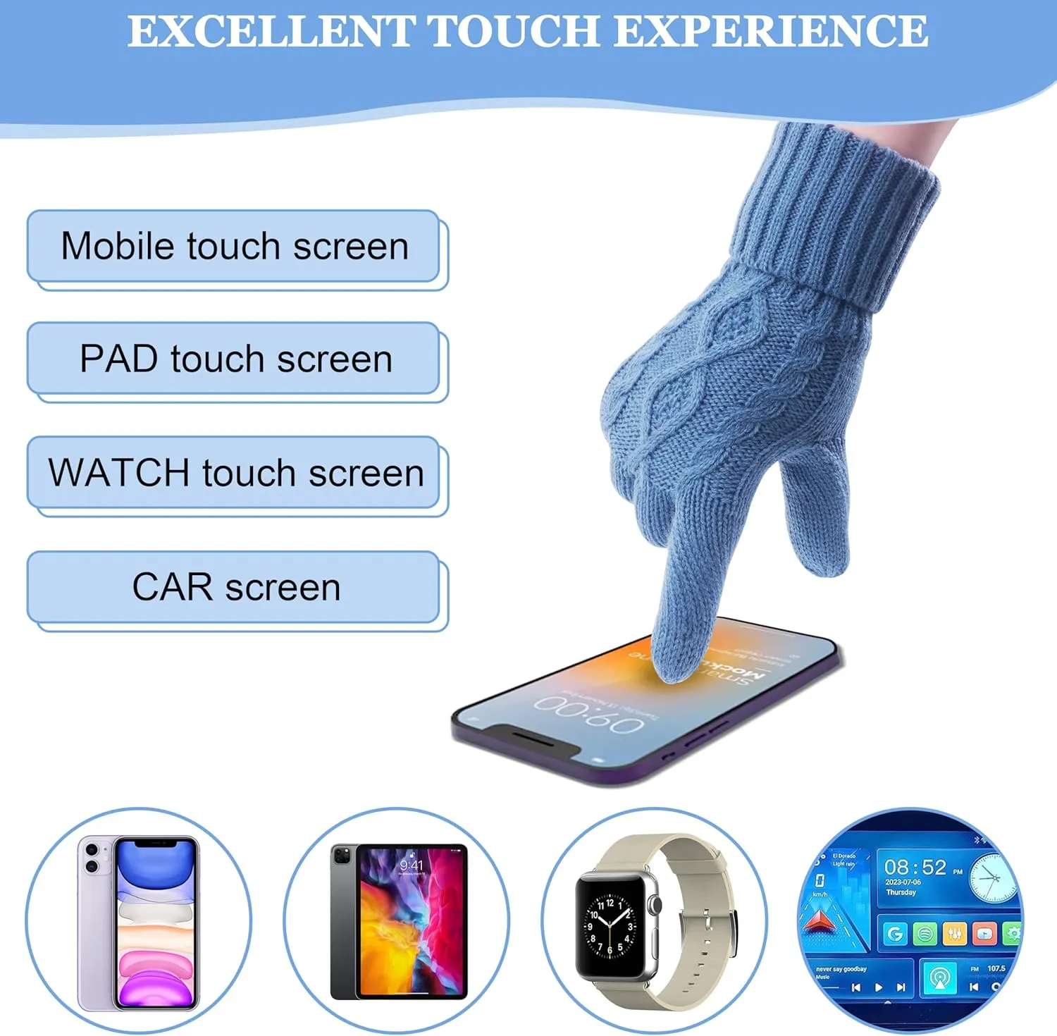 Hat Gloves Scarf Set Women Winter Knit Beanie Hat Touchscreen Gloves Long Scarve 3 in 1 Set Gift for Women Girls