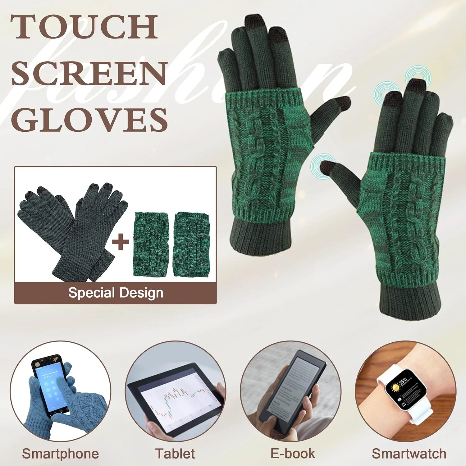Hat Gloves Scarf Set Women Winter Knit Beanie Hat Touchscreen Gloves Long Scarve 3 in 1 Set Gift for Women Girls