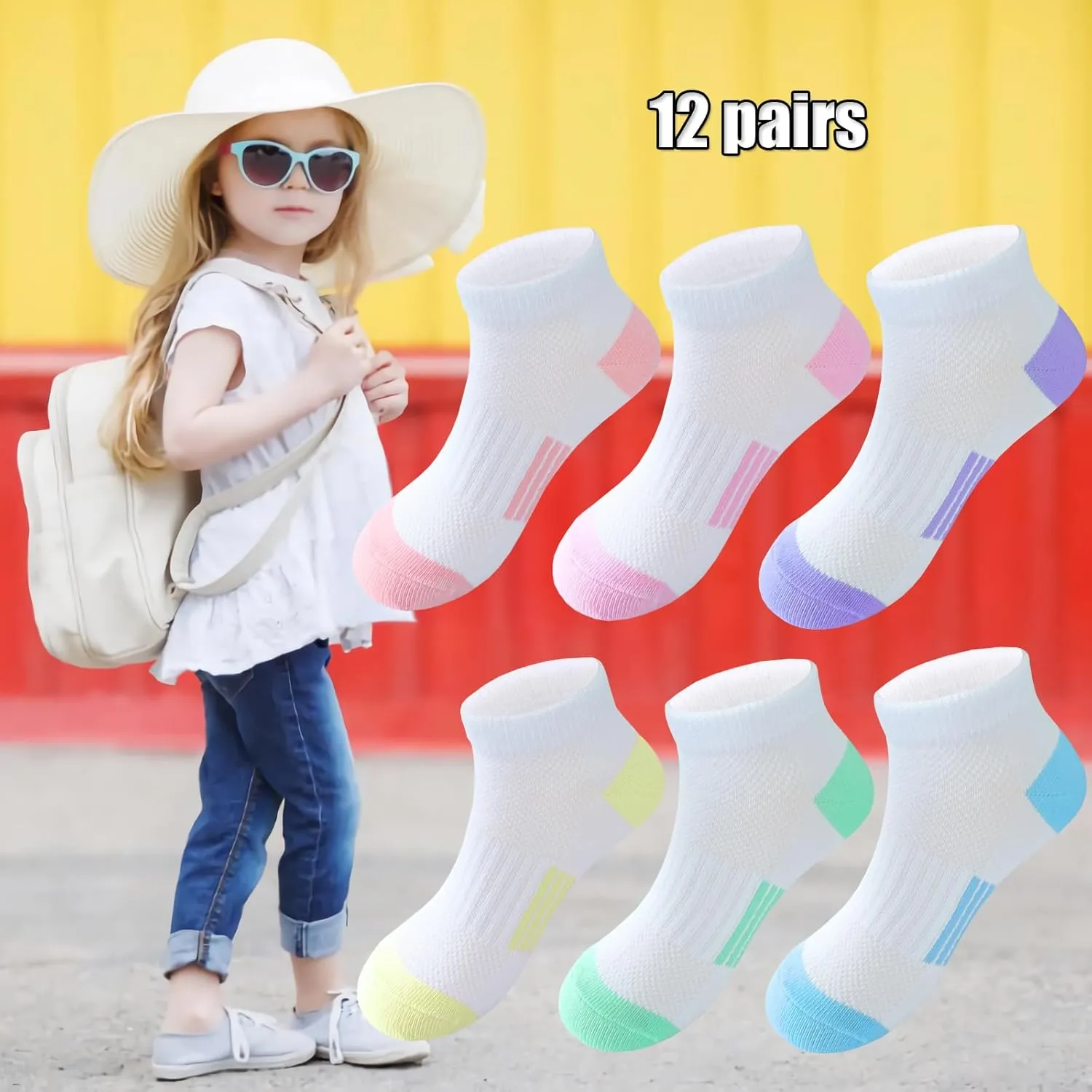 JAMEGIO Girl Socks 12 Pairs Ankle Socks Girl Athletic Running Low Cut Sports Sock for for Little Big Girls
