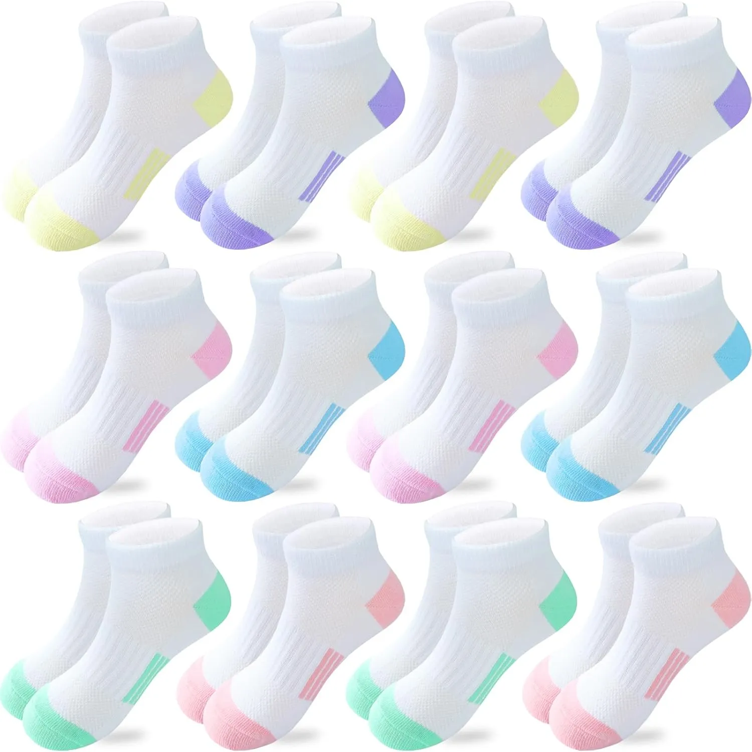 JAMEGIO Girl Socks 12 Pairs Ankle Socks Girl Athletic Running Low Cut Sports Sock for for Little Big Girls