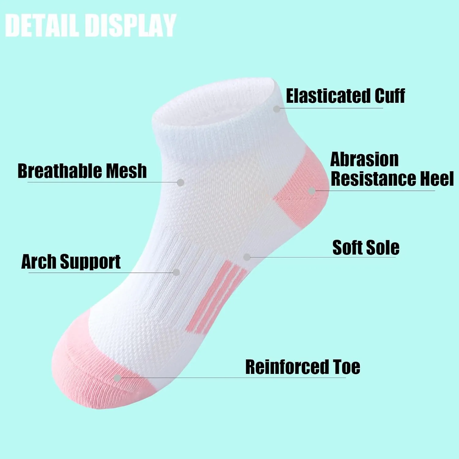 JAMEGIO Girl Socks 12 Pairs Ankle Socks Girl Athletic Running Low Cut Sports Sock for for Little Big Girls