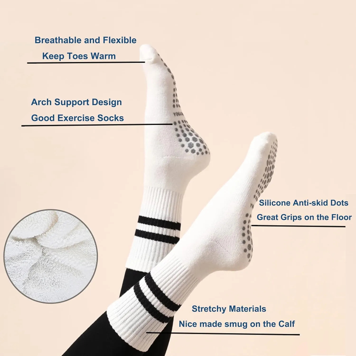 JCZANXI Yoga Socks with Grips for Women, Non Slip Grippy Socks for Yoga, Pilates, Barre, Dance | Ideal Cushioned Crew Socks