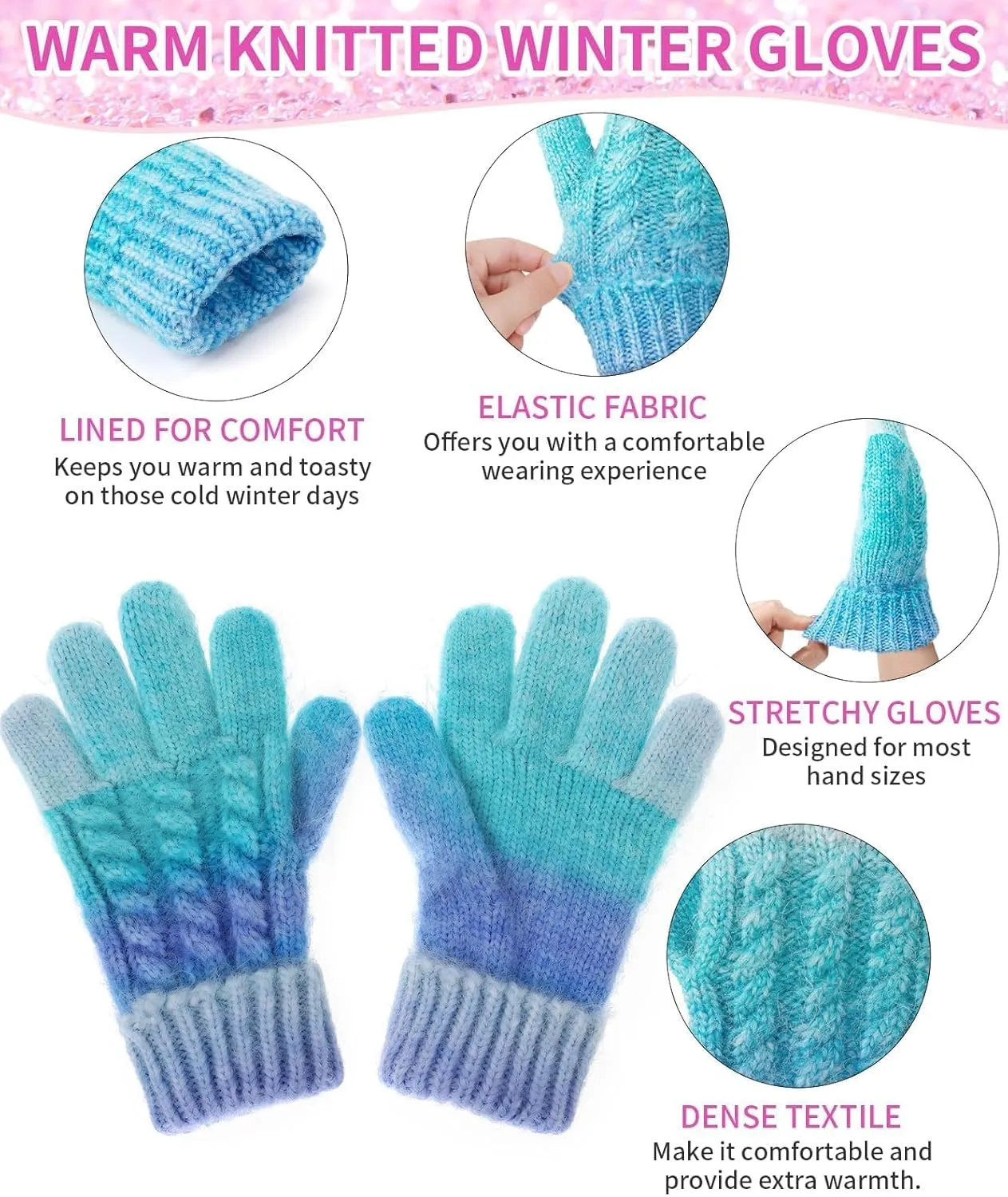 Kids Winter Hat Scarf Gloves Set, Girl Boy Toddler 8% Wool Warm Fleece Beanie Knit Neck Scarf Mittens Children Valentine Gift