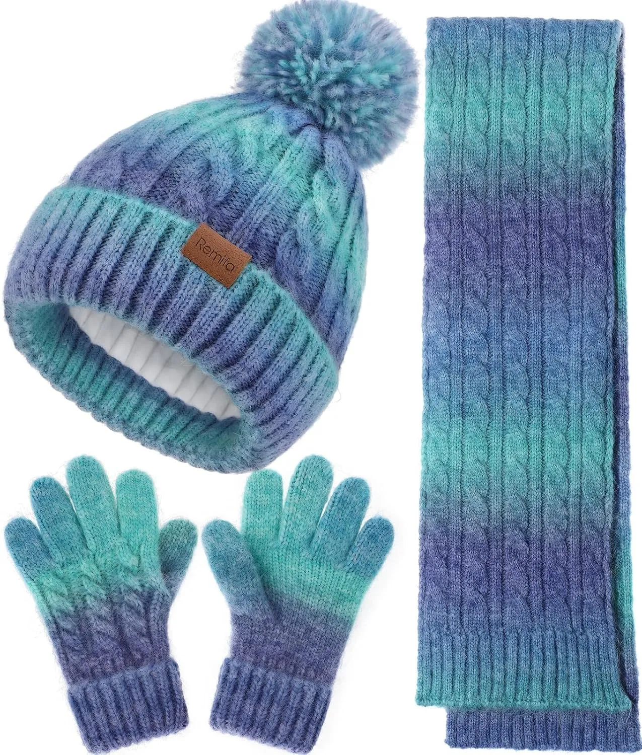 Kids Winter Hat Scarf Gloves Set, Girl Boy Toddler 8% Wool Warm Fleece Beanie Knit Neck Scarf Mittens Children Valentine Gift