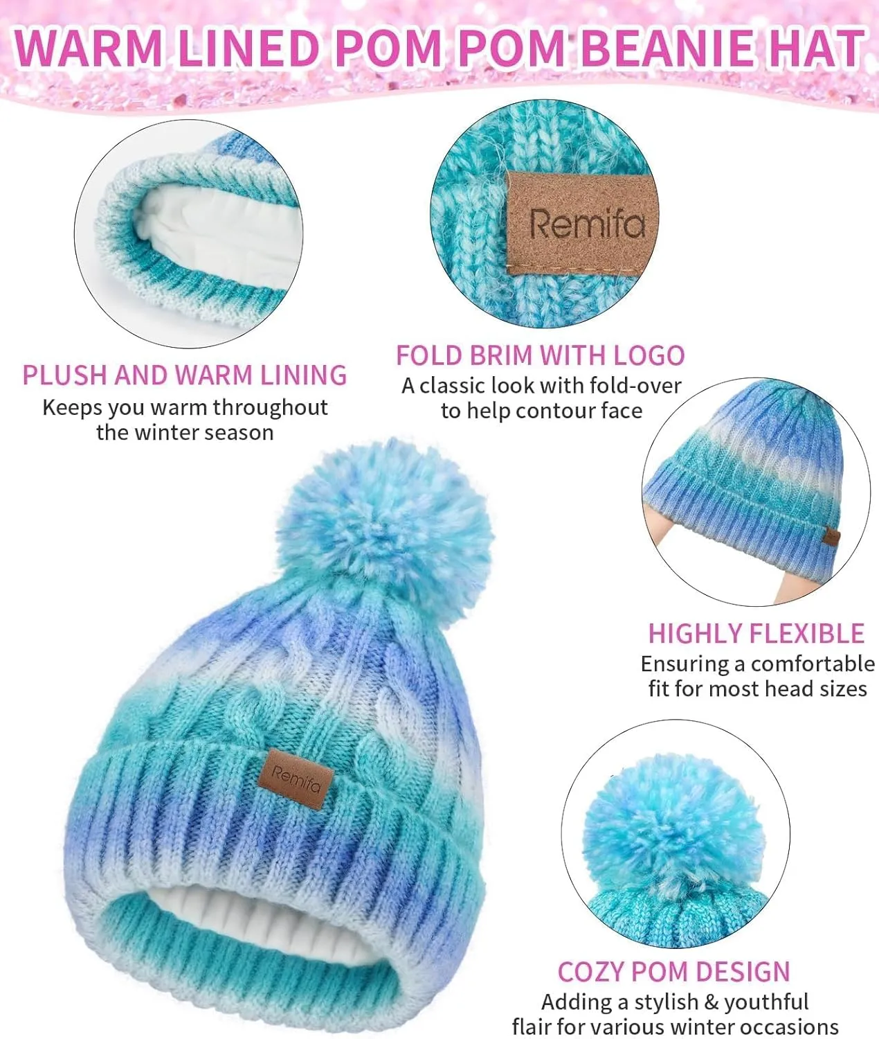 Kids Winter Hat Scarf Gloves Set, Girl Boy Toddler 8% Wool Warm Fleece Beanie Knit Neck Scarf Mittens Children Valentine Gift