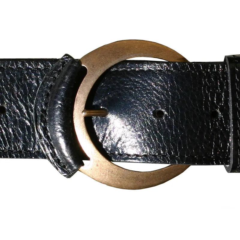 Leather-Tipped Belt - Black wAntique Brass