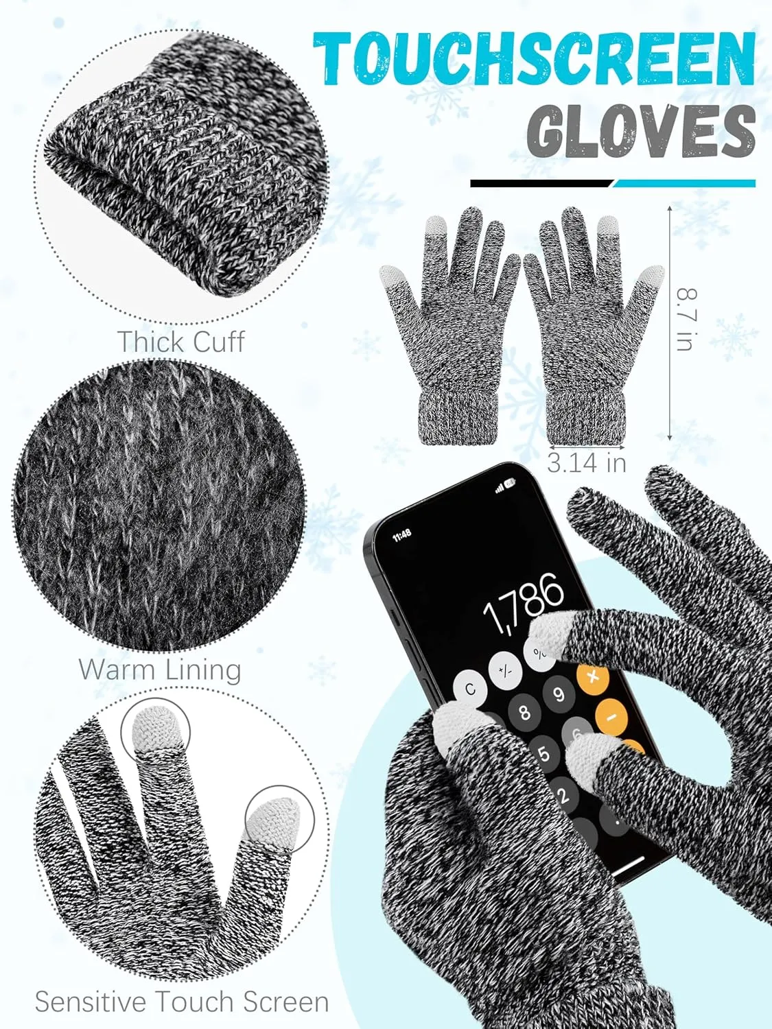 LOROME Winter Hat Scarf Earmuffs Gloves for Women, Touchscreen Gloves Beanie Hat Earmuffs Womens Scarves