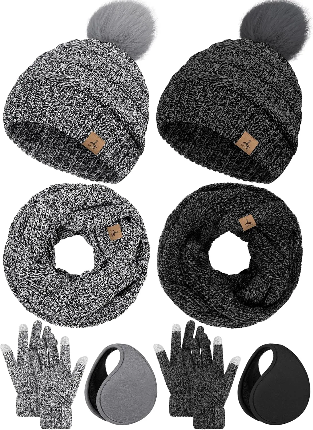 LOROME Winter Hat Scarf Earmuffs Gloves for Women, Touchscreen Gloves Beanie Hat Earmuffs Womens Scarves