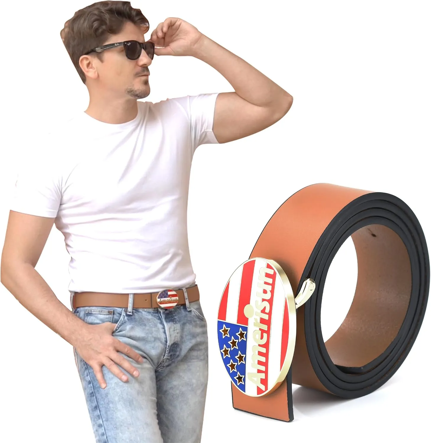 Men's genuine leather belt, made of 100% cowhide, can be paired with business or casual jeans