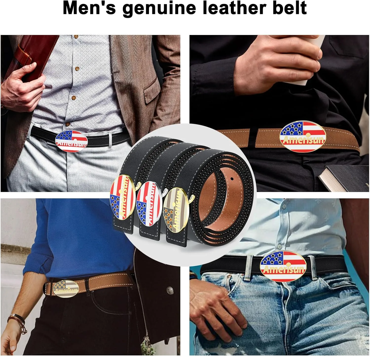 Men's genuine leather belt, made of 100% cowhide, can be paired with business or casual jeans