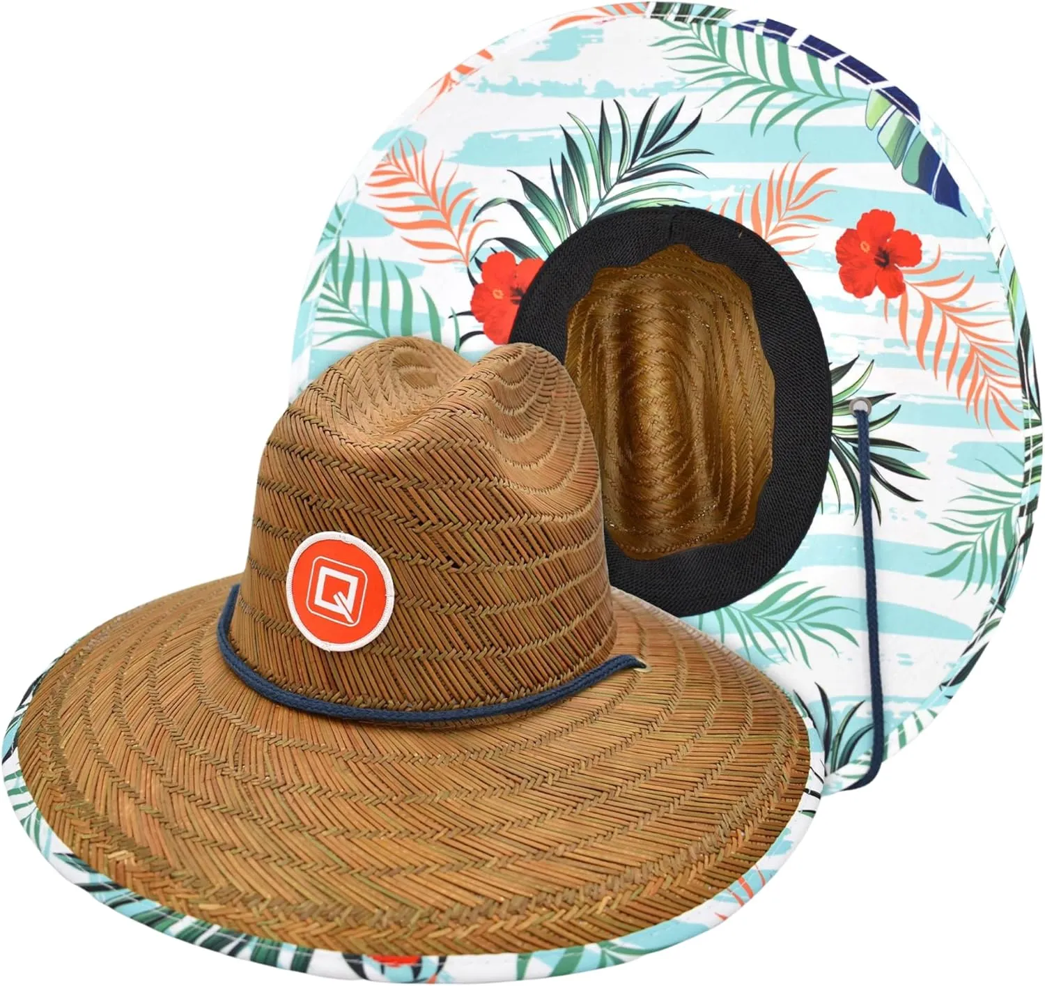 Qwave Straw Hats for Women - Stylish Tropical Print Designs, Beach Gear Sun Hats for Women, Lifeguard Hat with Sun Protection