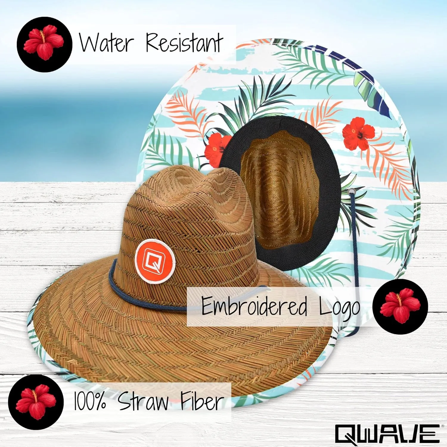 Qwave Straw Hats for Women - Stylish Tropical Print Designs, Beach Gear Sun Hats for Women, Lifeguard Hat with Sun Protection