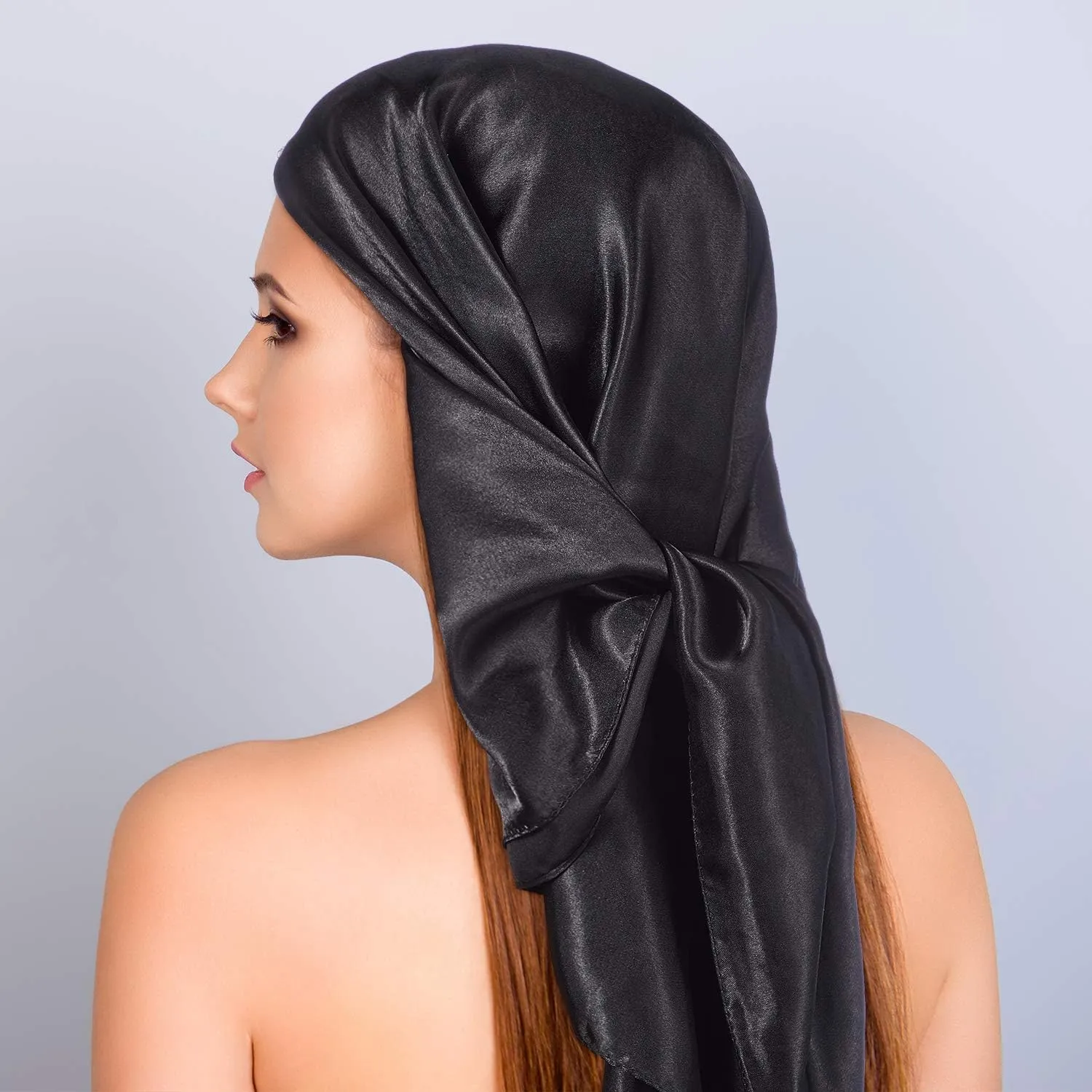 SATINIOR 35 Inch Silky Head Scarf 2 Pcs Large Square Neck Scarf Sleeping Hair Wrapping Satin Bandana for Women