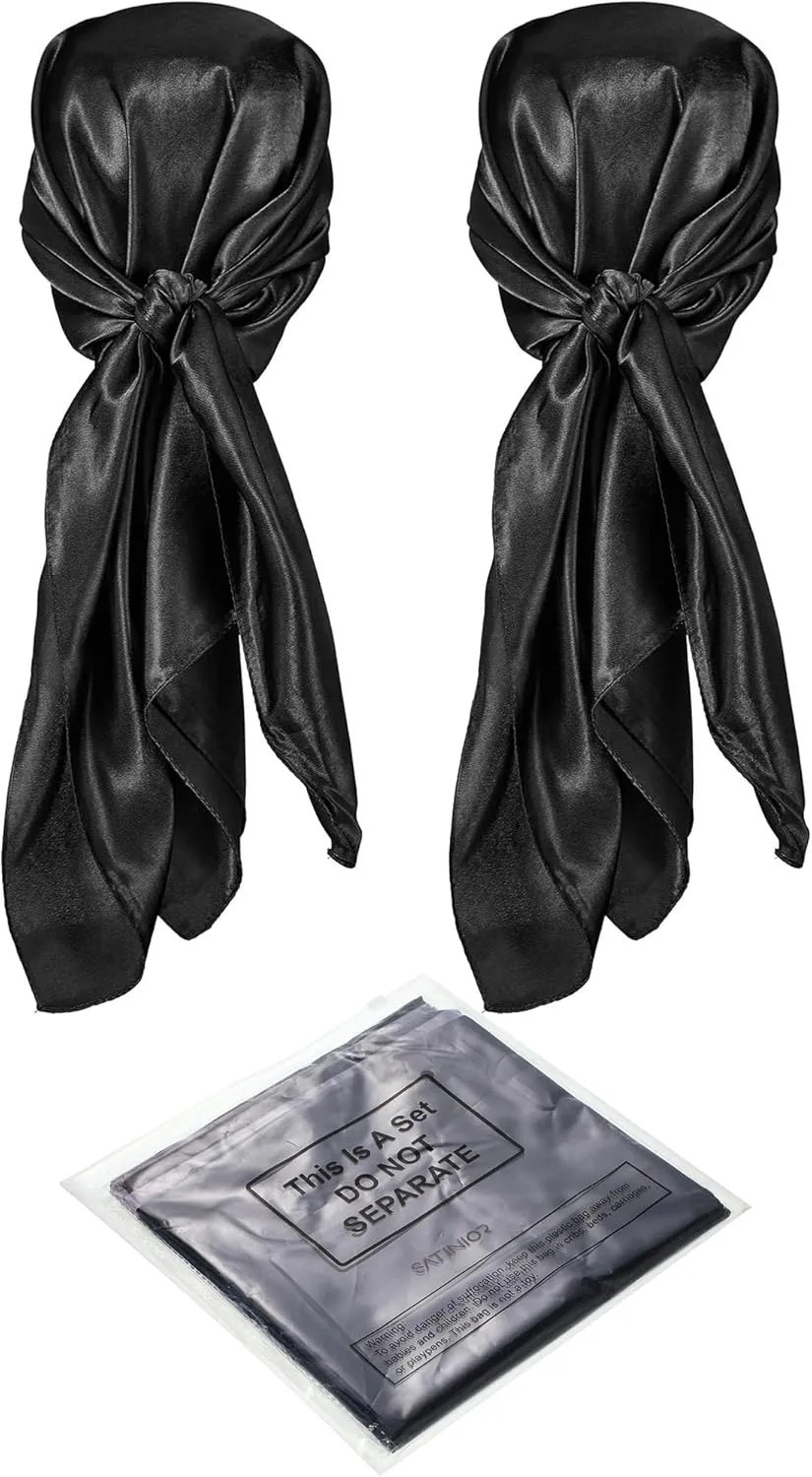 SATINIOR 35 Inch Silky Head Scarf 2 Pcs Large Square Neck Scarf Sleeping Hair Wrapping Satin Bandana for Women