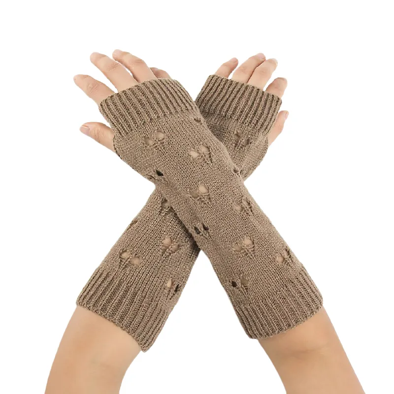 Stylish Women's Warmer Fingerless Gloves / Ladies Knitting Hollow Heart Gloves