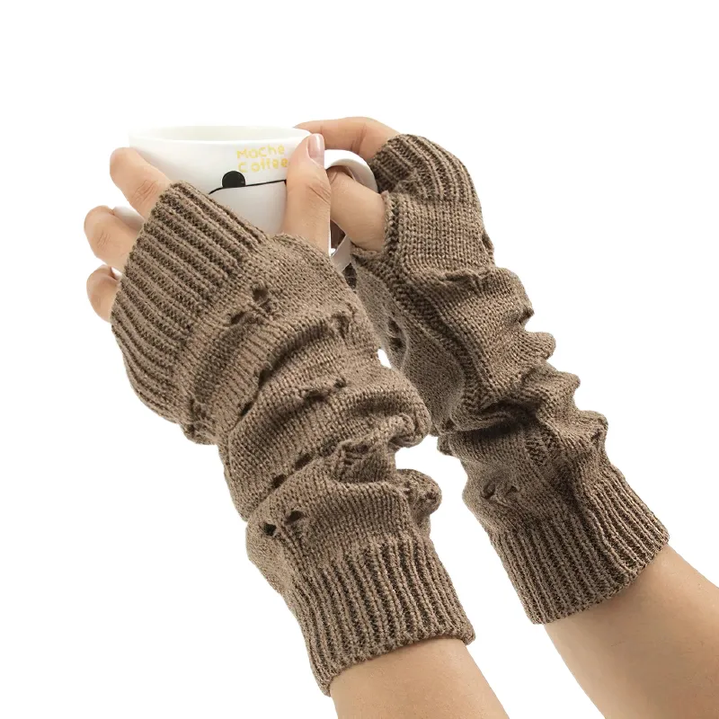 Stylish Women's Warmer Fingerless Gloves / Ladies Knitting Hollow Heart Gloves