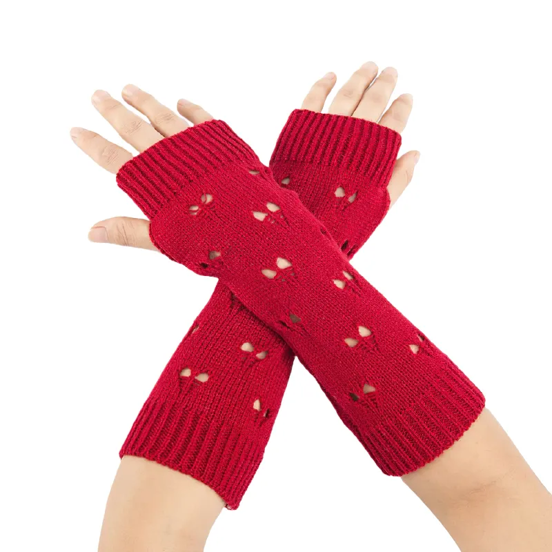 Stylish Women's Warmer Fingerless Gloves / Ladies Knitting Hollow Heart Gloves