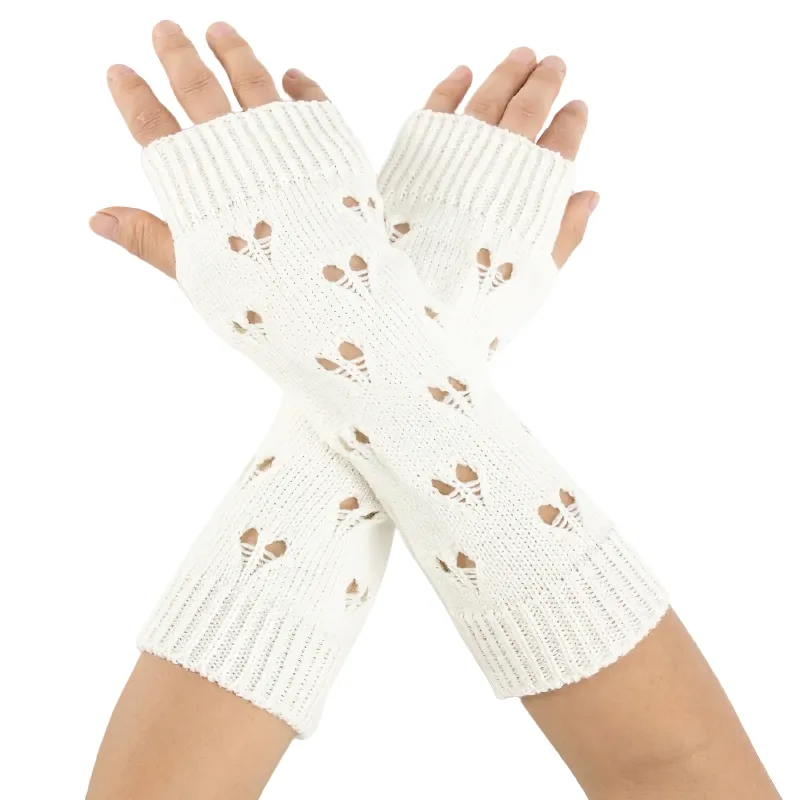 Stylish Women's Warmer Fingerless Gloves / Ladies Knitting Hollow Heart Gloves
