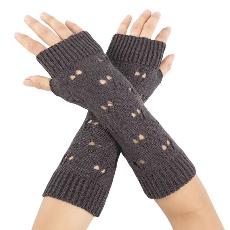 Stylish Women's Warmer Fingerless Gloves / Ladies Knitting Hollow Heart Gloves