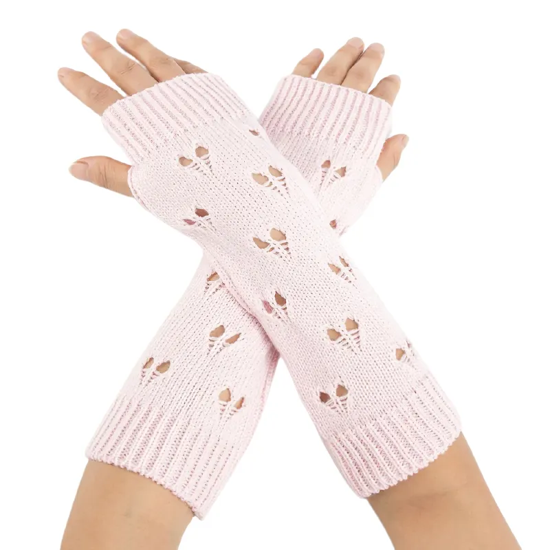Stylish Women's Warmer Fingerless Gloves / Ladies Knitting Hollow Heart Gloves